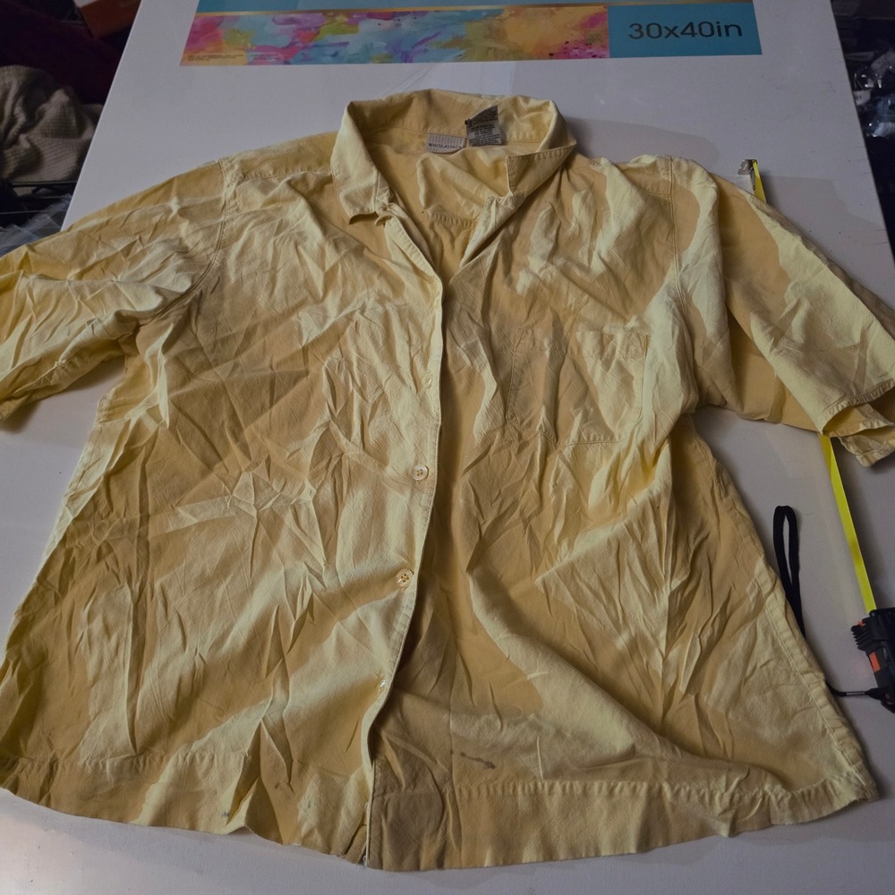 White Stag Womens XL Yellow Cotton Button Down Shirt Butterfly Kisses WS 511015